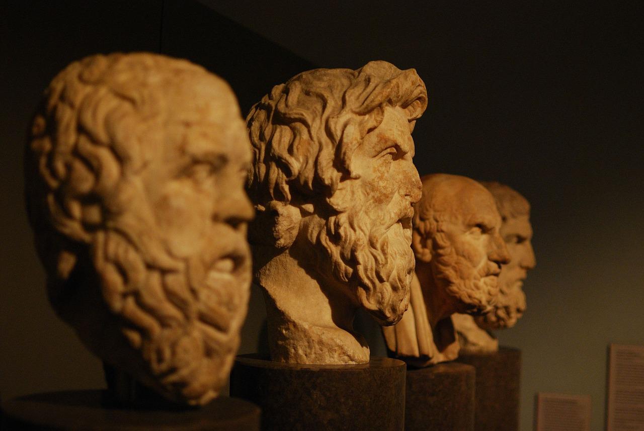 Busts of ancient philosophers.