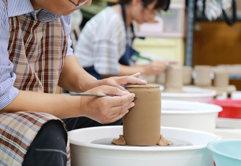 Students in a pottery class.